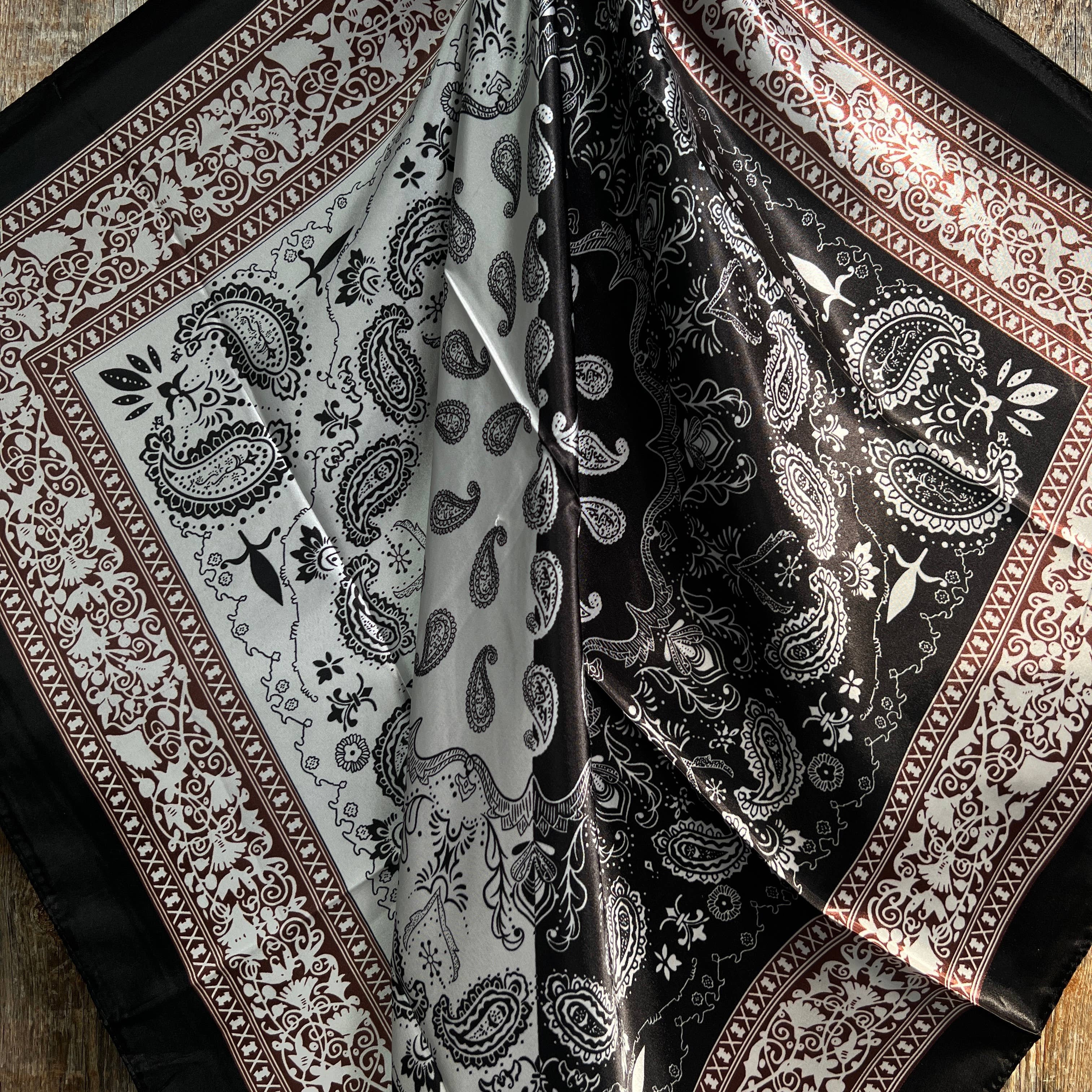 35X35" Two Tone Black Paisley Wild Rag / Scarf