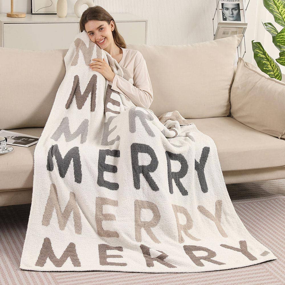 MERRY Message Patterned Reversible Throw Blanket
