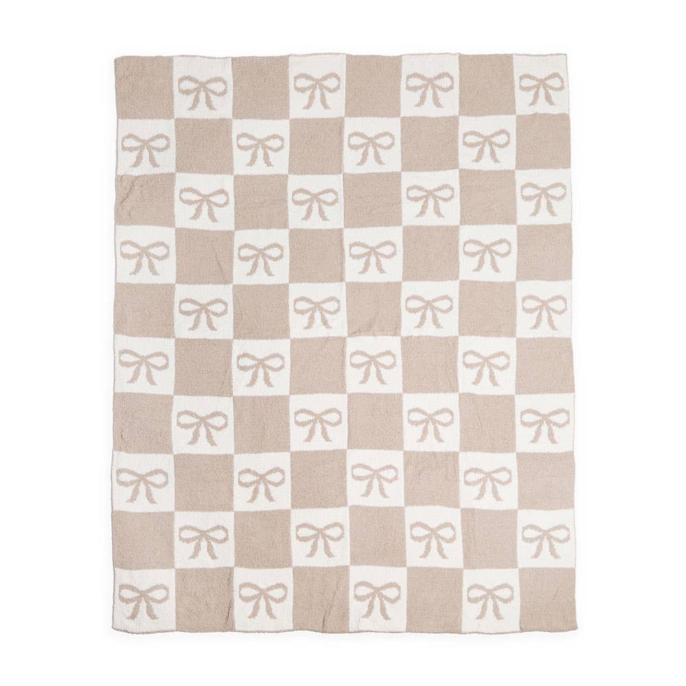 Checkered Bow Patterned Reversible Throw Blanket