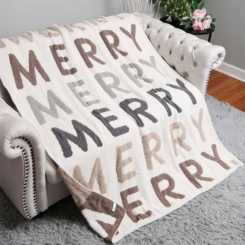 MERRY Message Patterned Reversible Throw Blanket
