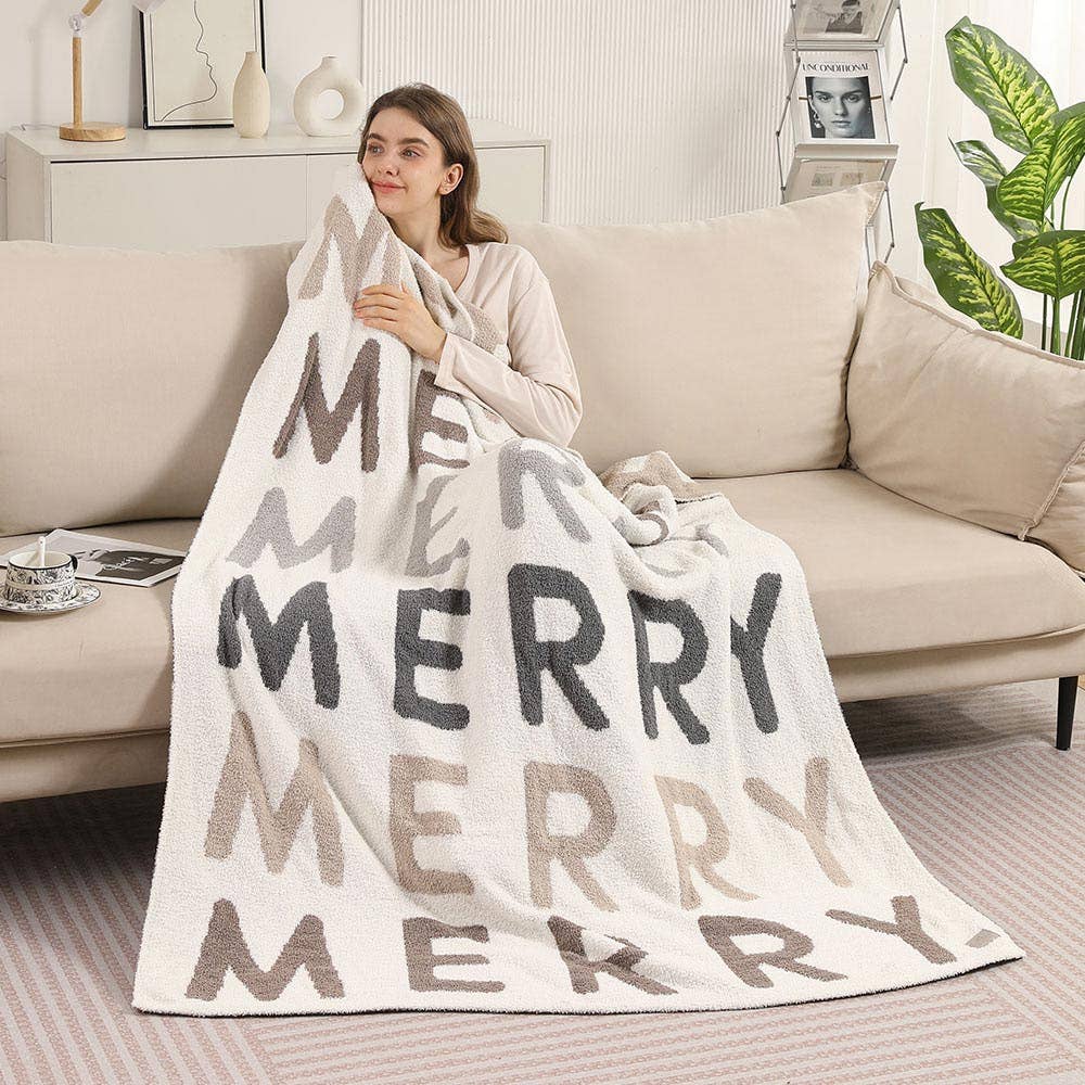 MERRY Message Patterned Reversible Throw Blanket