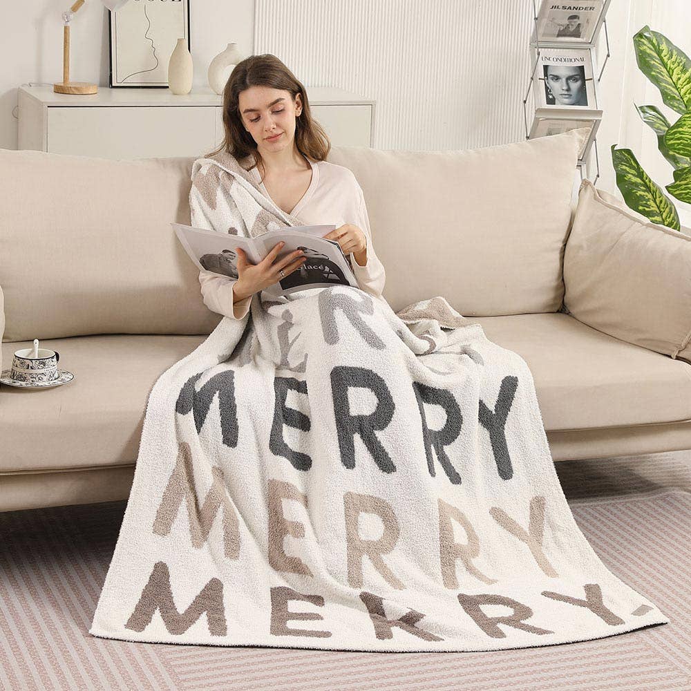 MERRY Message Patterned Reversible Throw Blanket
