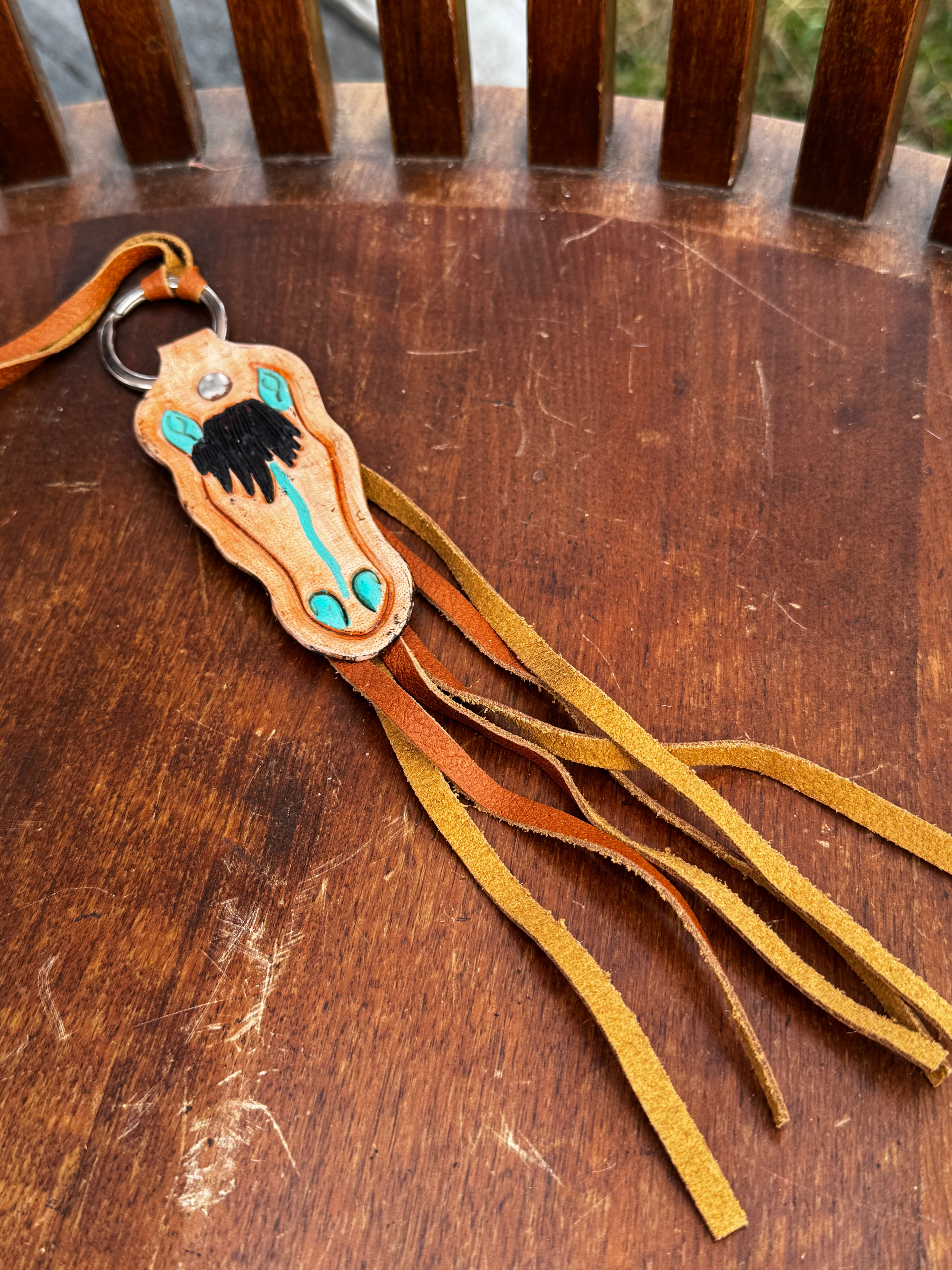 Horse Head Tooled Leather Keychain