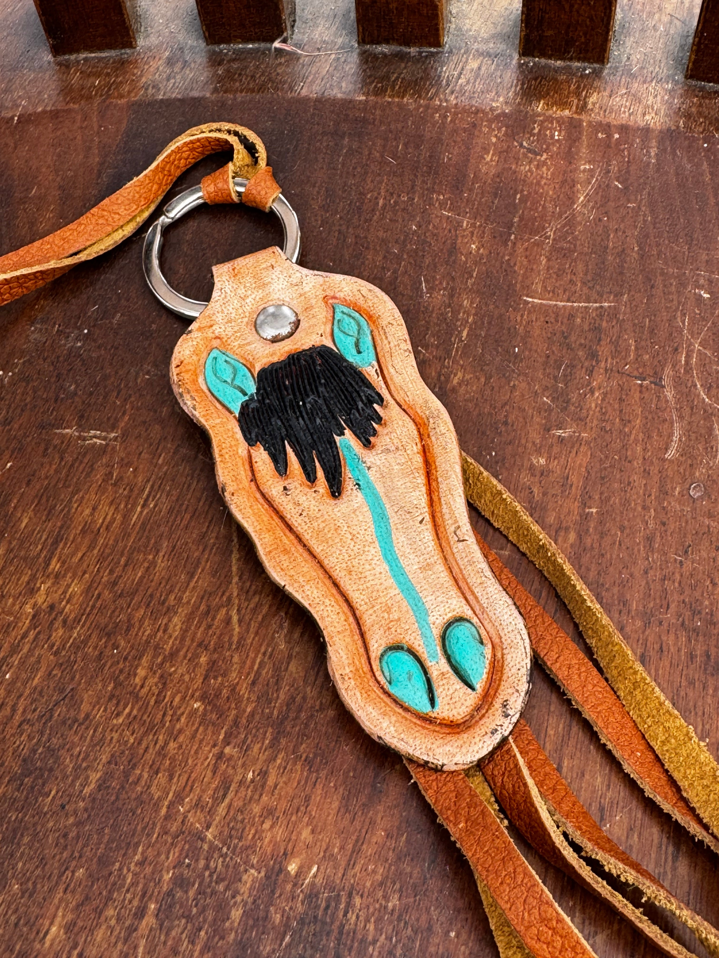 Horse Head Tooled Leather Keychain