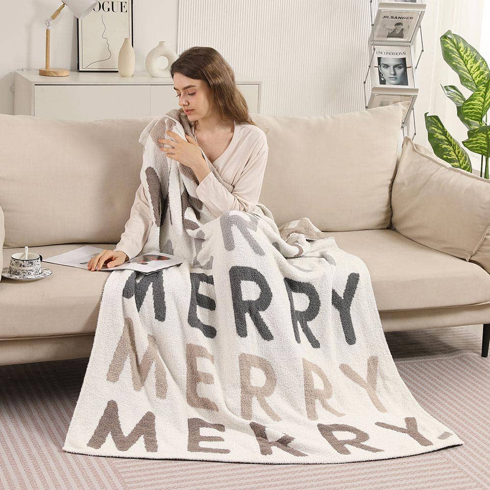 MERRY Message Patterned Reversible Throw Blanket