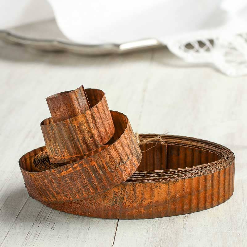Rusty Tin Corrugated Ribbon (15 feet L x 1 in W)