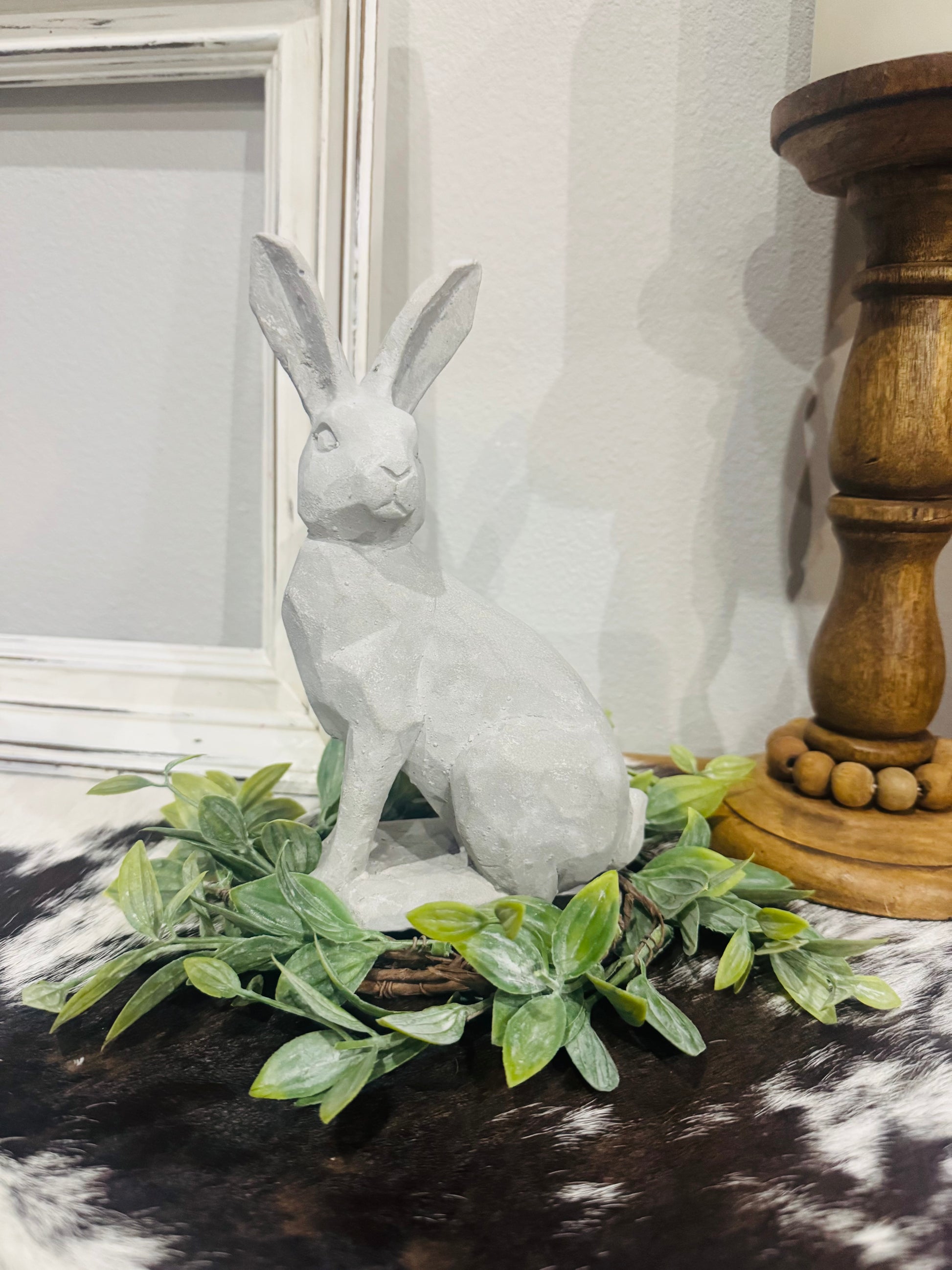 flocked greenery ring centerpiece spring Easter farmhouse decor