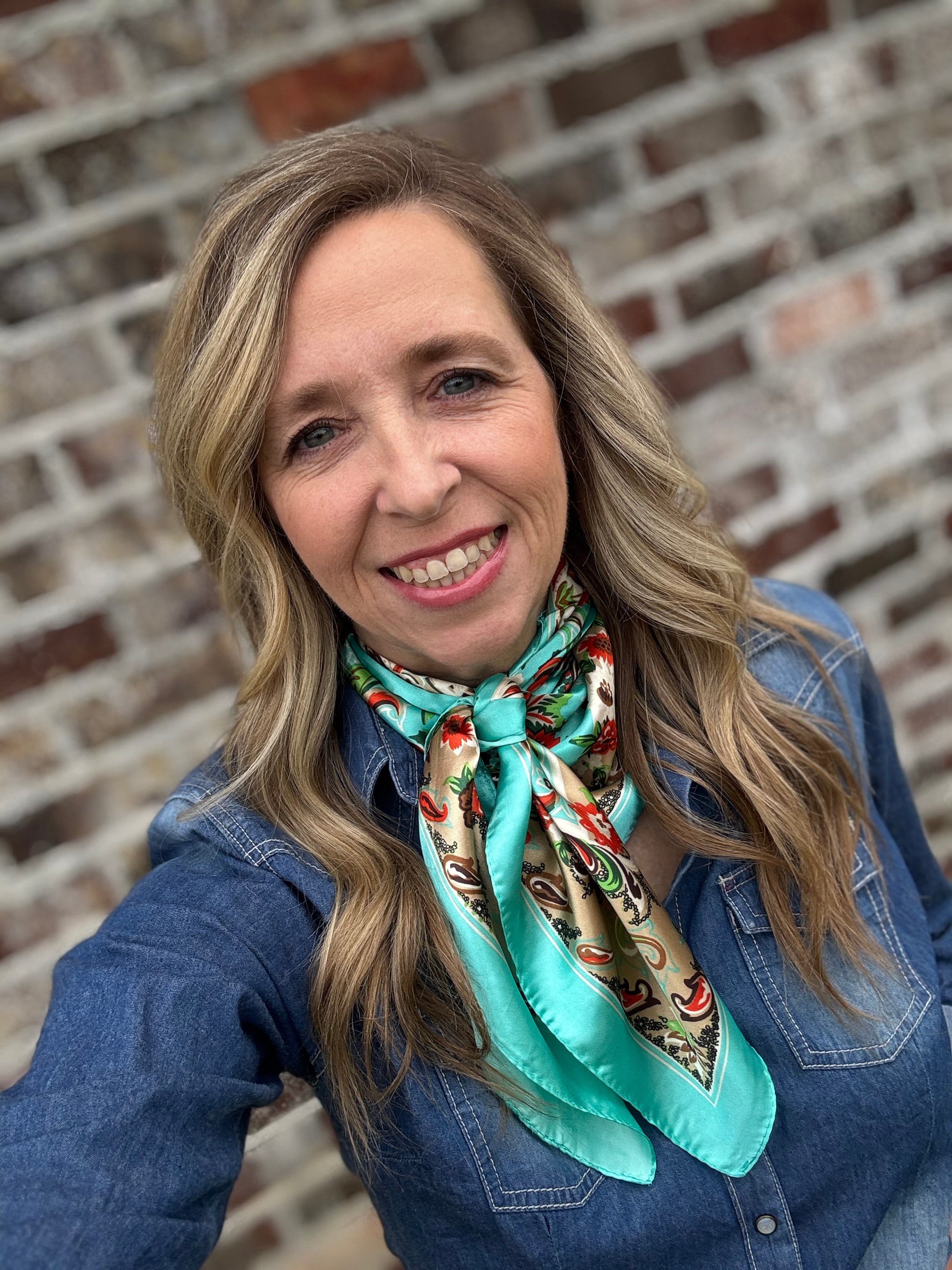 35X35" Turquoise That So 70's Paisley Wild Rag / Scarf