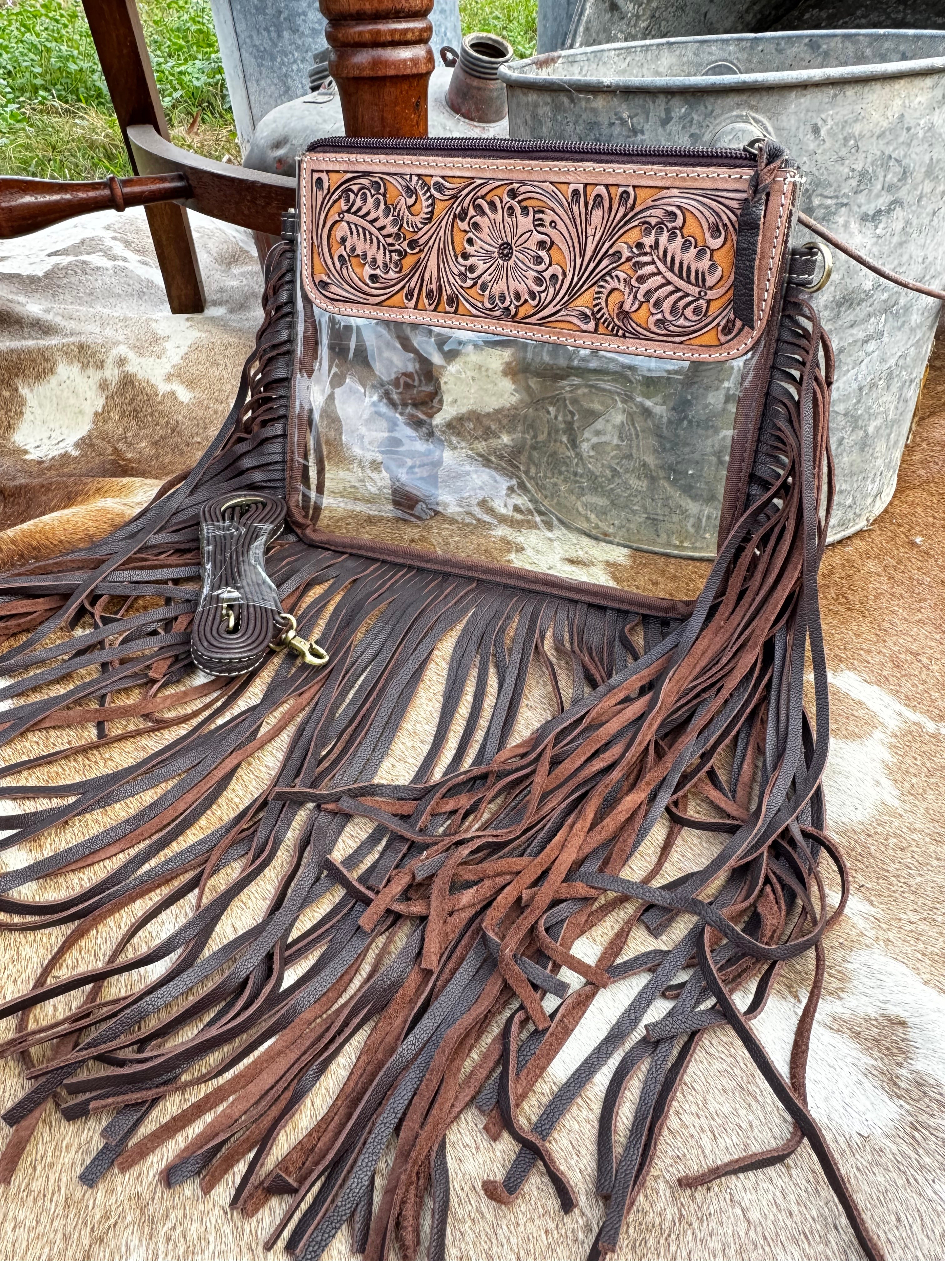 Hand Tooled Clear Purse Crossbody - Concert Game Day Stadium
