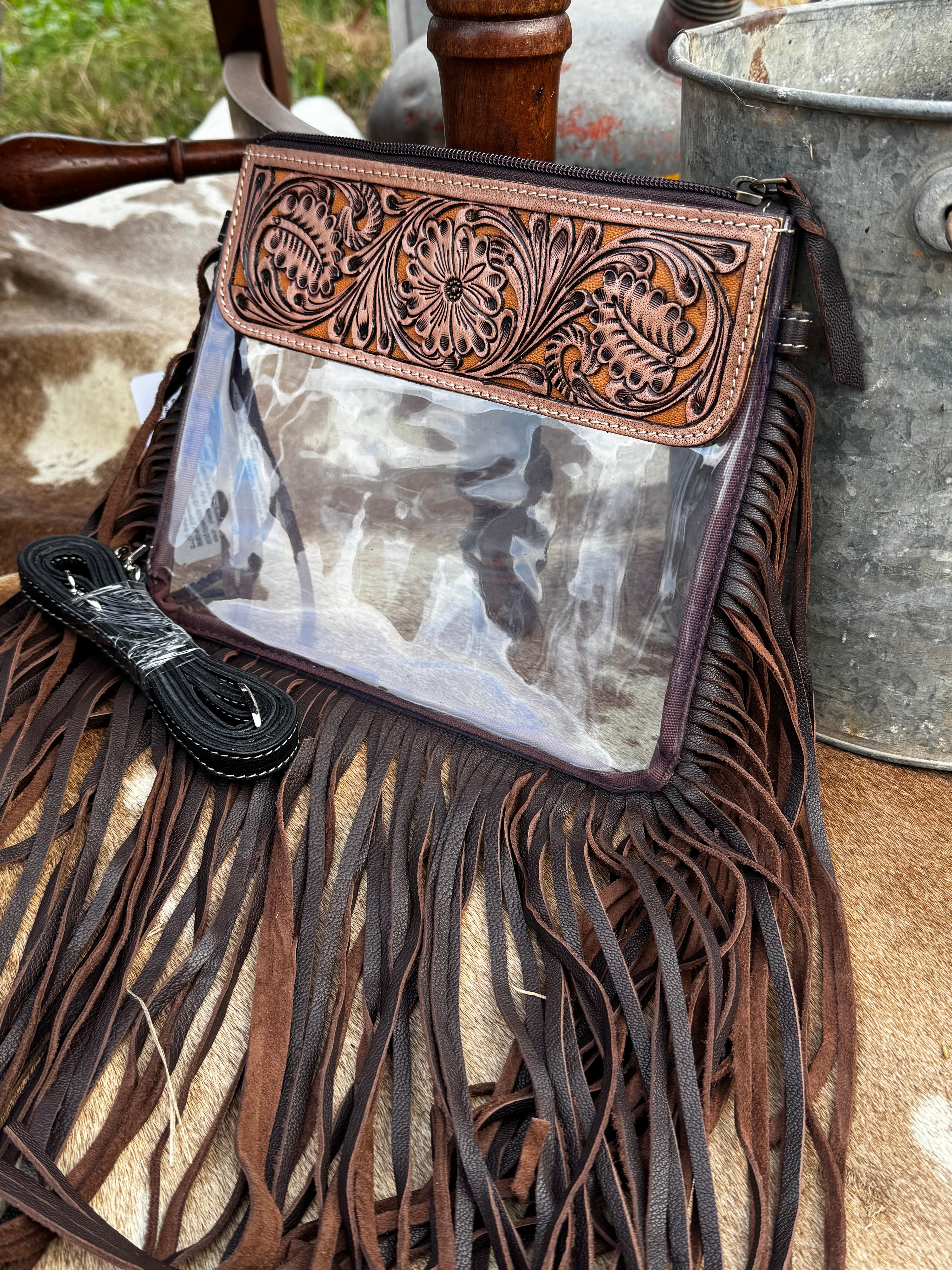 Hand Tooled Clear Purse Crossbody - Concert Game Day Stadium