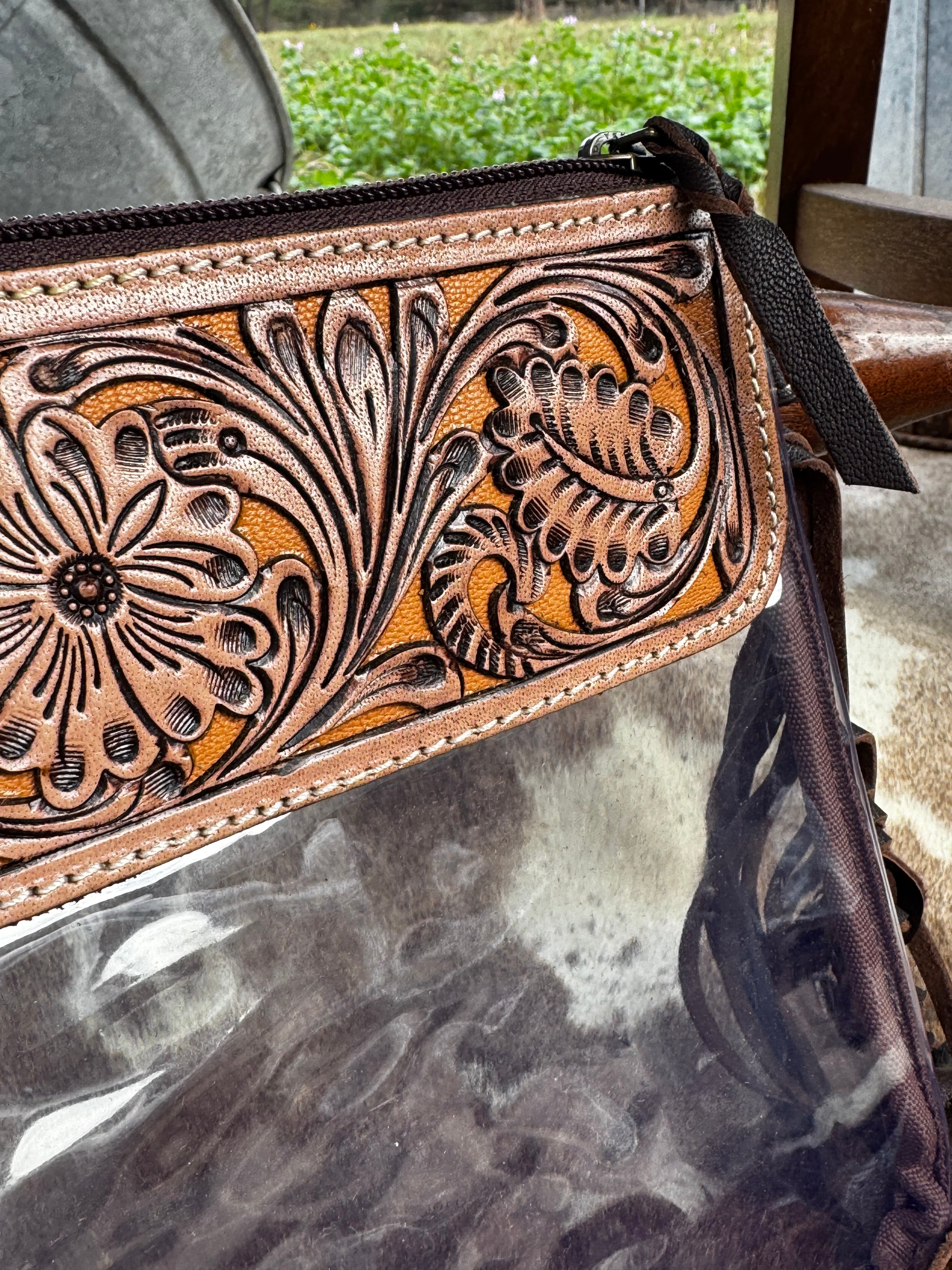Hand Tooled Clear Purse Crossbody - Concert Game Day Stadium