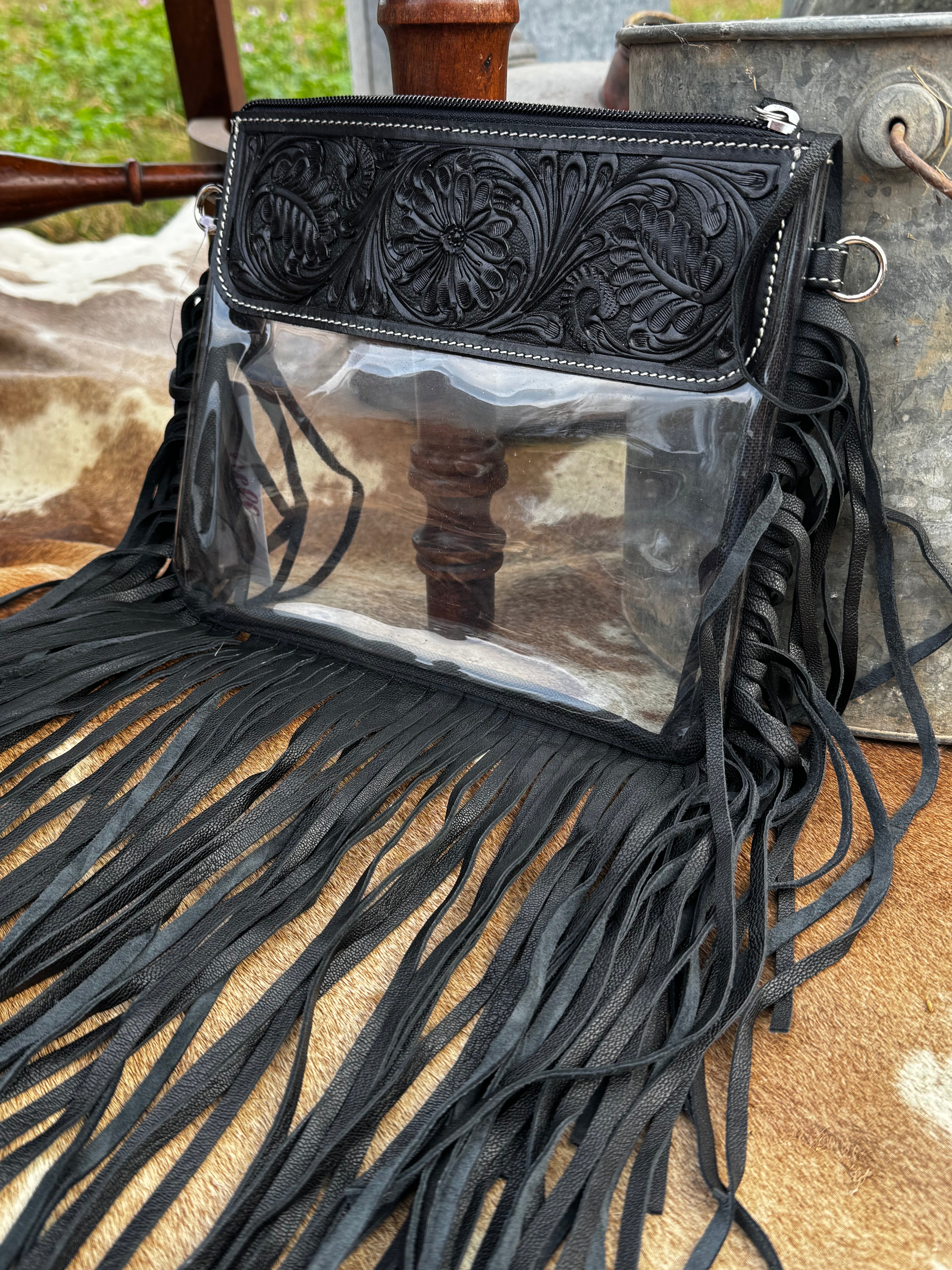 Hand Tooled Clear Purse Crossbody - Concert Game Day Stadium