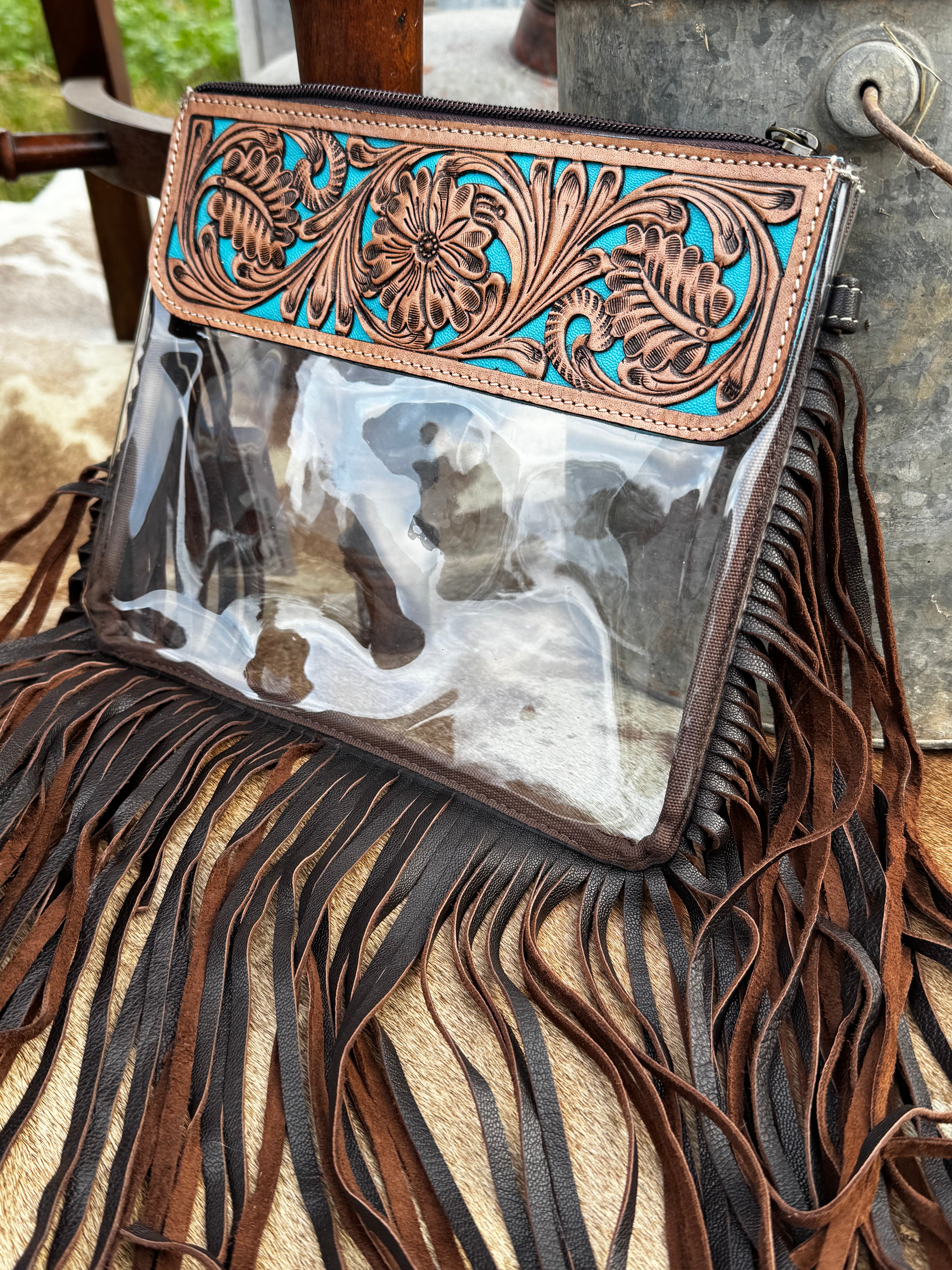 Hand Tooled Clear Purse Crossbody - Concert Game Day Stadium