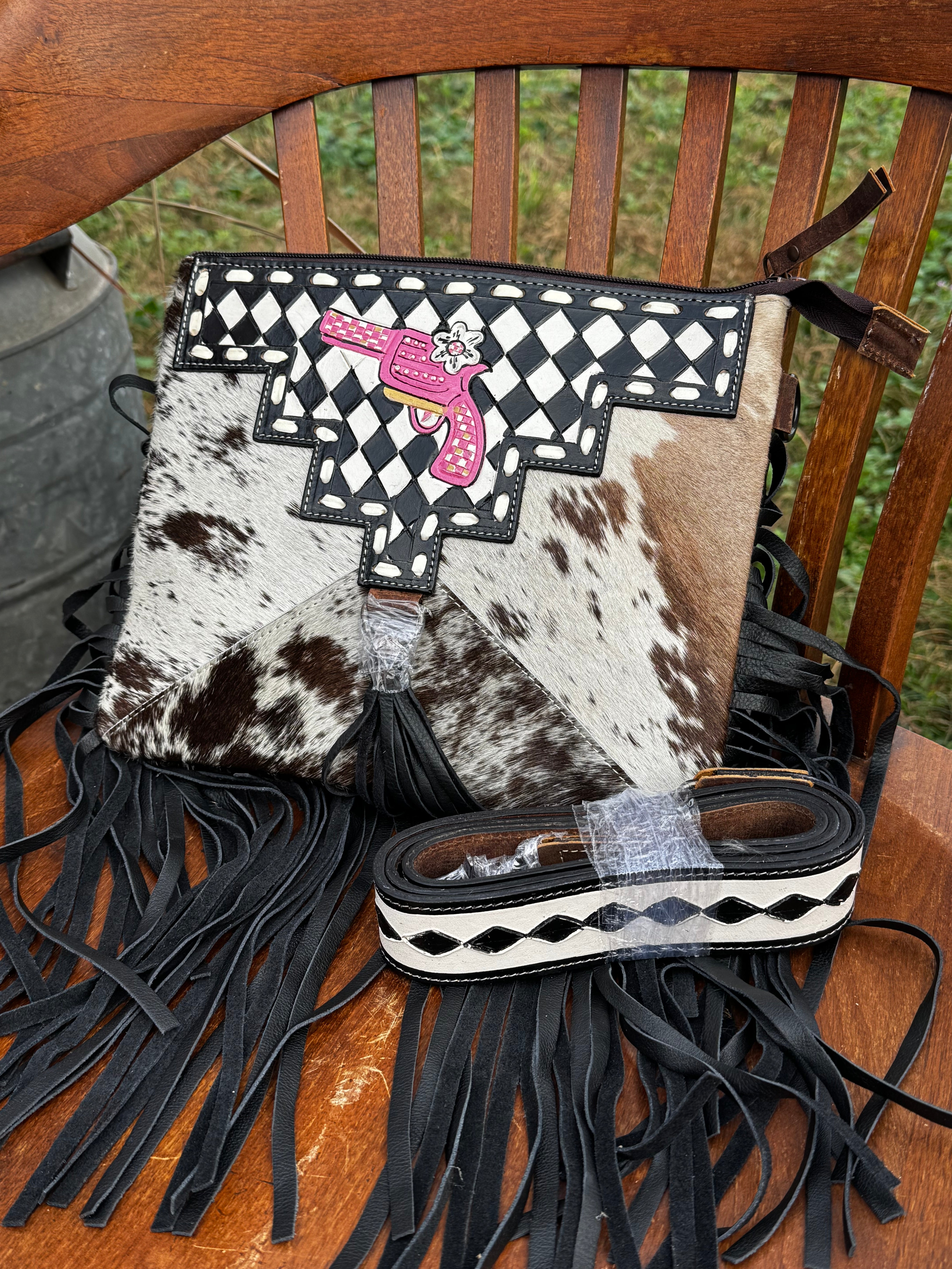 Black & White Check Leather Purse