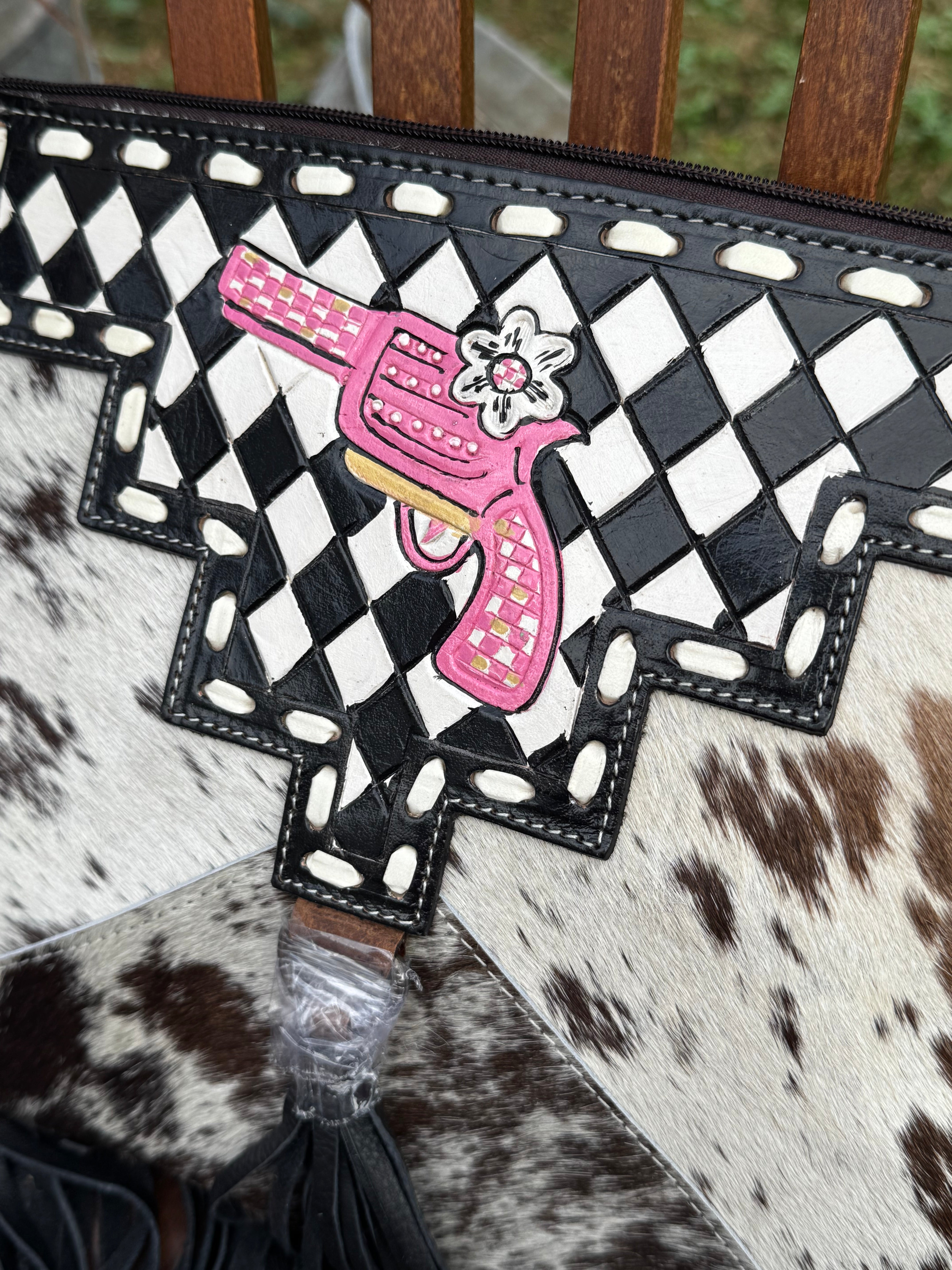 Black & White Check Leather Purse