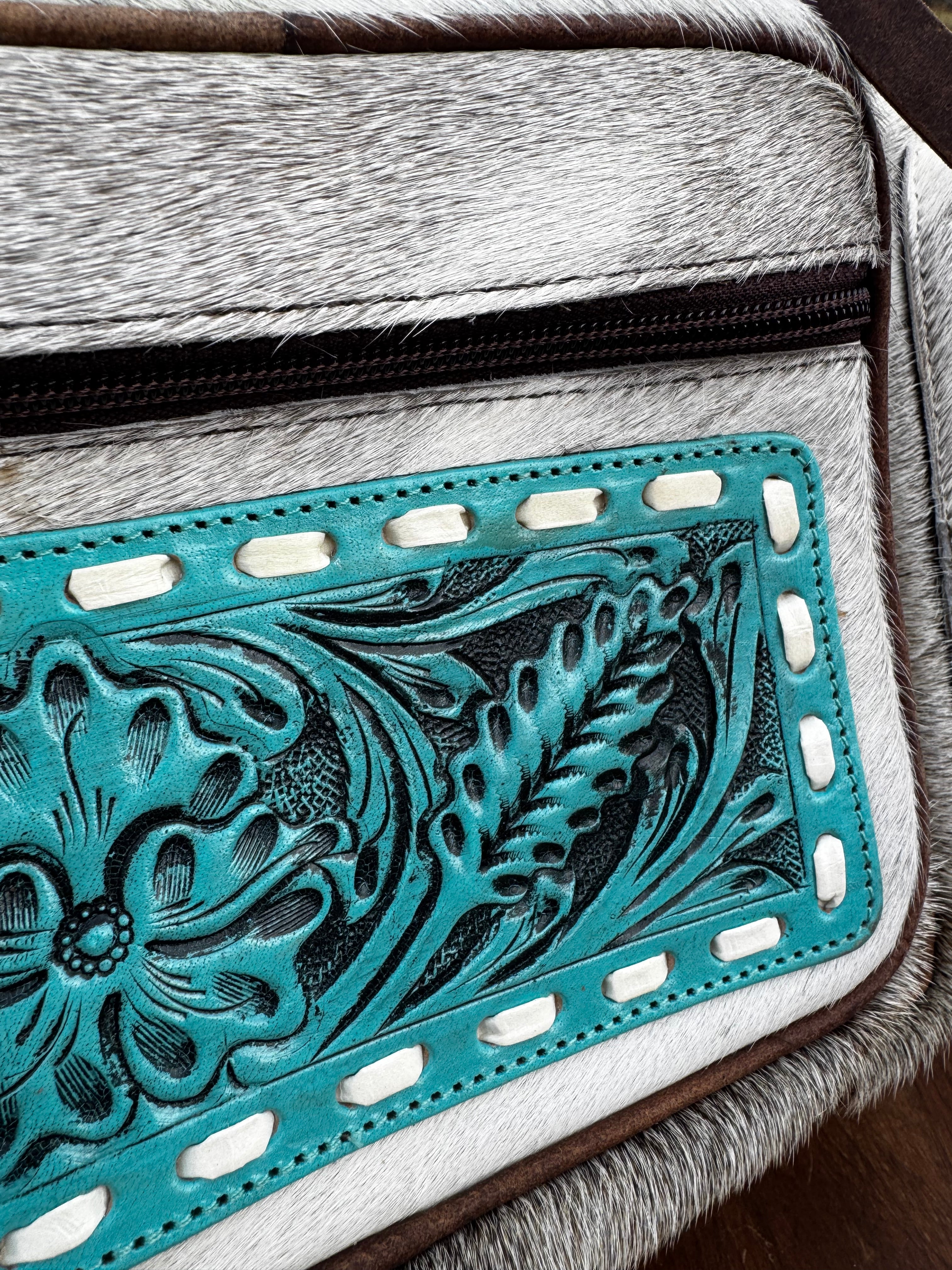 Turquoise Leather Hair on Hide Backpack