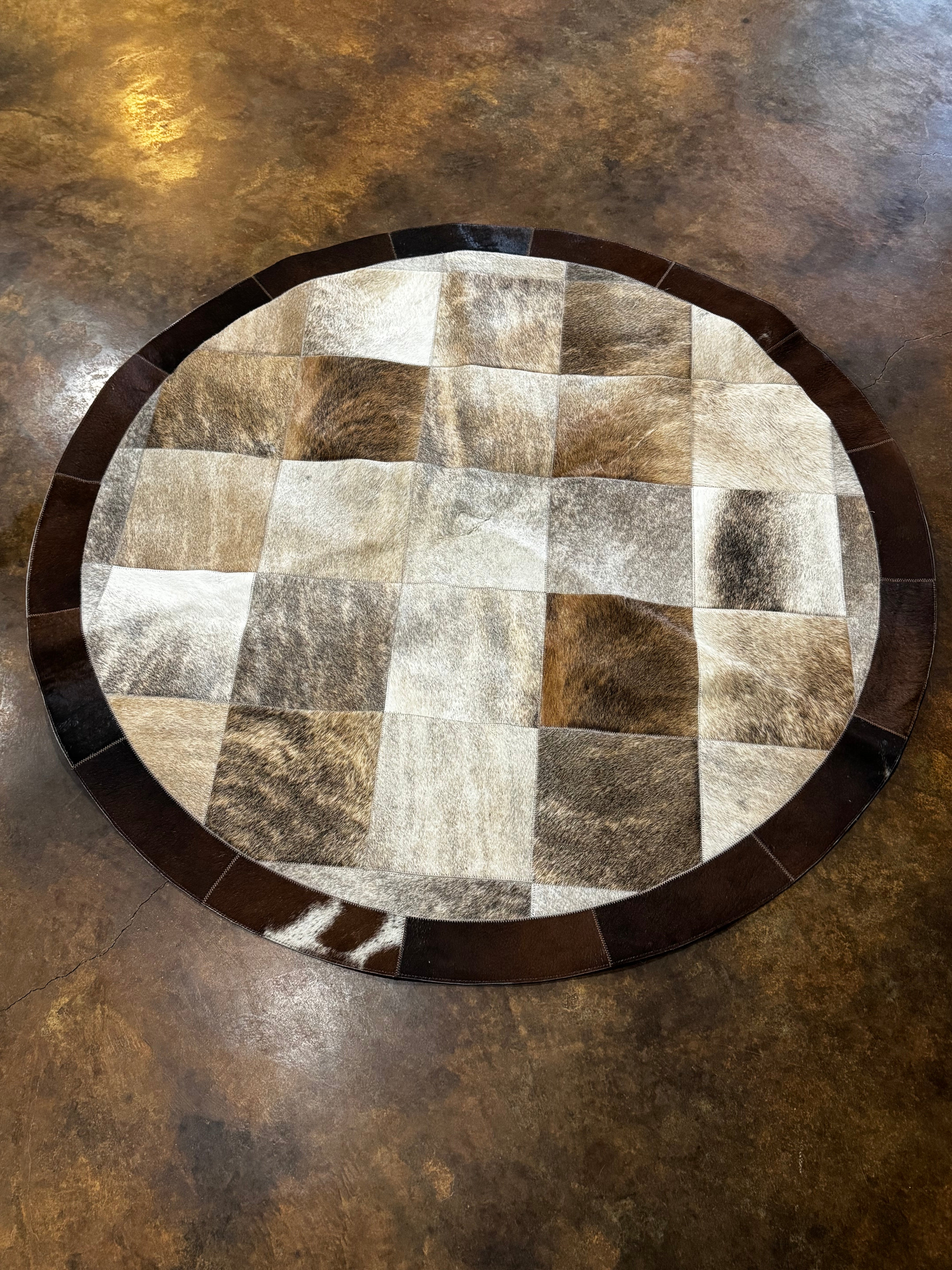 Hair on Hide Patchwork Round Rug 4x4