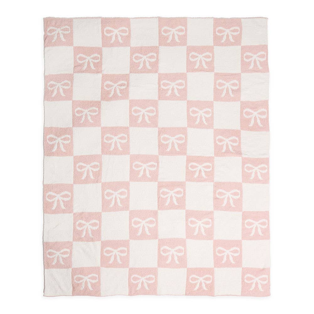 Checkered Bow Patterned Reversible Throw Blanket