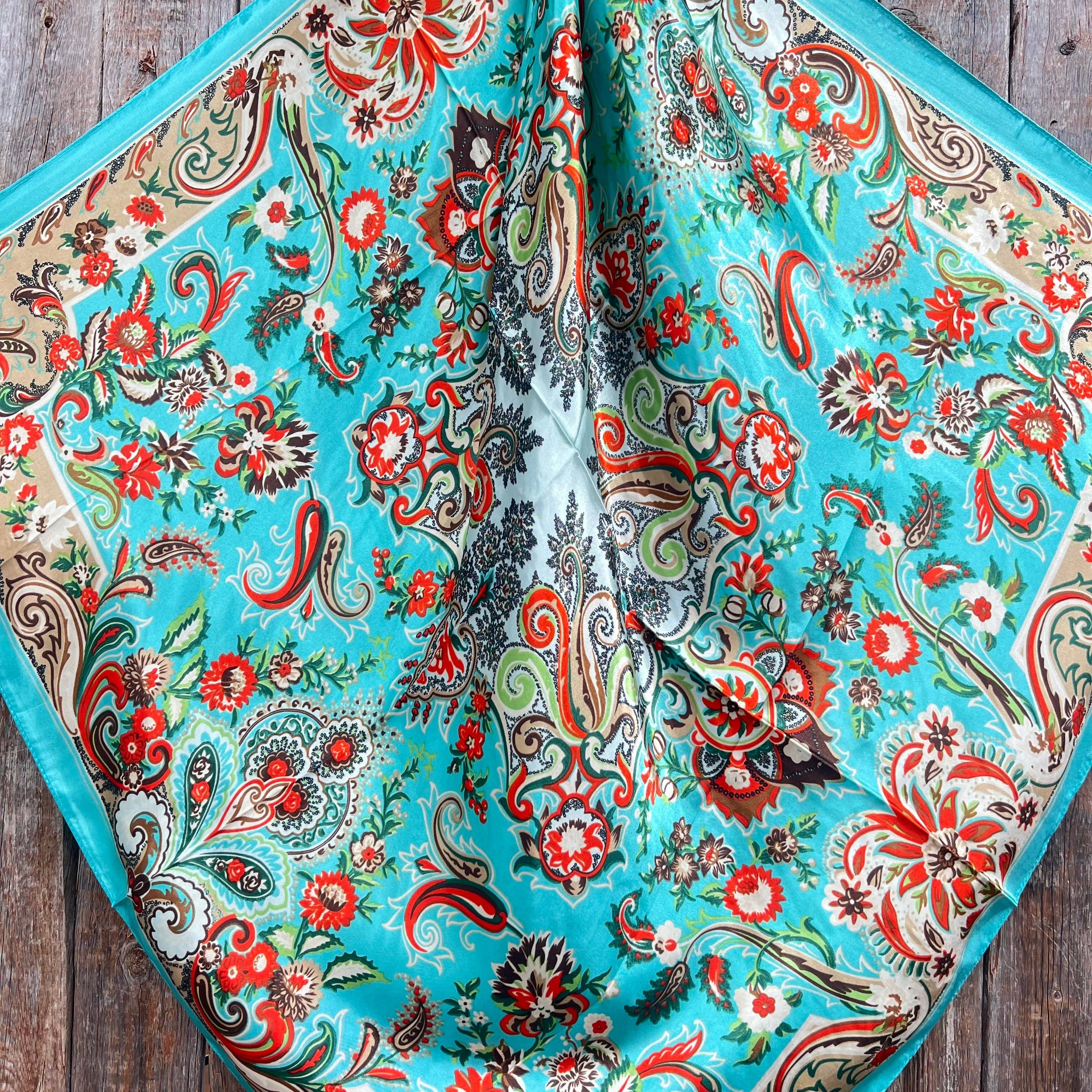 35X35" Turquoise That So 70's Paisley Wild Rag / Scarf